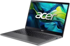 Notebook Acer Aspire 16 prata aberto, visto de frente