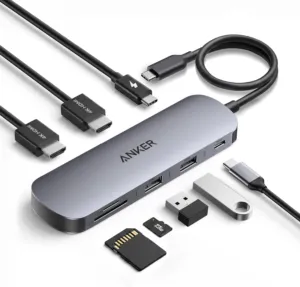 Hub USB-C Anker 8 em 1 com duas portas HDMI