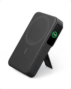 Power bank magnético Anker MagGo 10.000mAh preto com tela e suporte dobrável