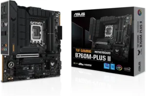 Placa-mãe ASUS TUF Gaming B760M-Plus II micro-ATX preta vista de cima