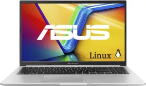 Notebook ASUS Vivobook 15 prata aberto de frente