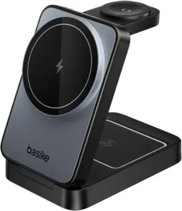 Carregador sem fio 3 em 1 Basike preto dobrável para iPhone, Apple Watch e AirPods
