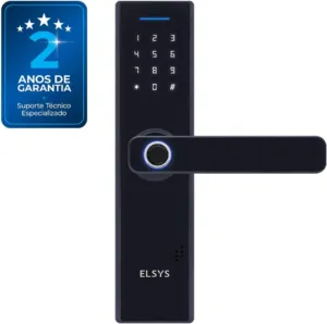 Fechadura digital de embutir Elsys ESF-DE2000B preta com leitor biométrico e teclado numérico