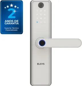 Fechadura digital de embutir Elsys SAX prata com acabamento em vidro, teclado touch e câmera