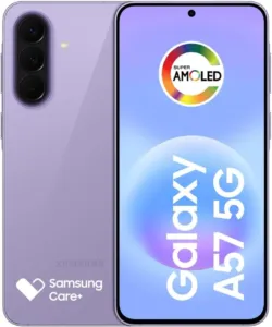 Samsung Galaxy A57 5G cinza, frente e verso