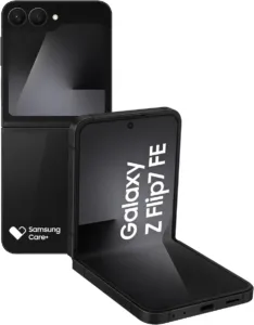 Celular dobrável Samsung Galaxy Z Flip7 FE preto, aberto e fechado