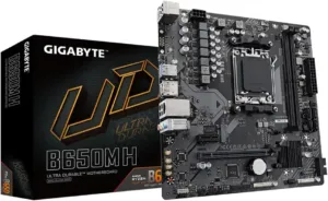 Placa-mãe Gigabyte B650M H micro-ATX preta vista de cima