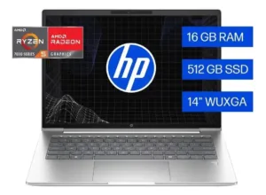 Notebook HP ProBook 445 G11 prata escovado de 14 polegadas aberto