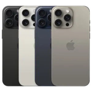 iPhone 15 Pro Max em titânio, frente e verso