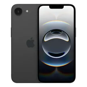 iPhone 16e preto, frente e verso