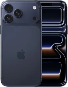 iPhone 17 Pro Max azul-intenso, frente e verso
