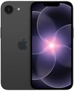 iPhone 17e preto, frente e verso