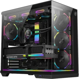 Gabinete Kalkan Skye RGB preto estilo aquário com vidro frontal e lateral