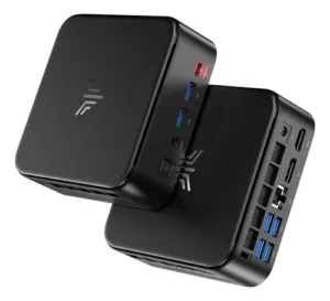 Mini PC Kamrui E3B preto com portas USB na frente