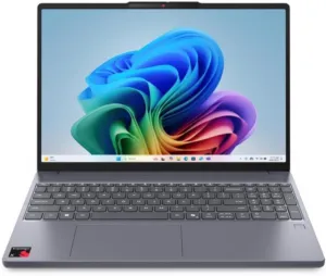 Notebook Lenovo IdeaPad Slim 3x cinza aberto, visto de frente