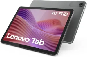 Tablet Lenovo Tab 10.1 cinza com tela ligada