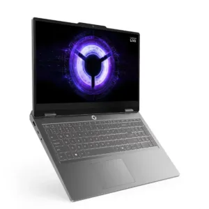 Notebook gamer Lenovo LOQ Essential cinza aberto, com teclado retroiluminado