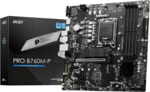 Placa-mãe MSI PRO B760M-P DDR5 micro-ATX preta e branca vista de cima