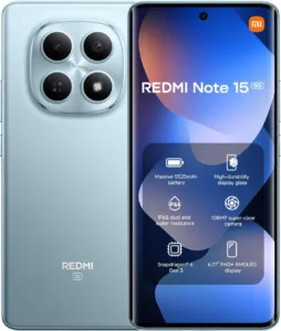 Celular Xiaomi Redmi Note 15 5G azul, frente e verso