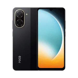 Xiaomi POCO C71 dourado, frente e verso