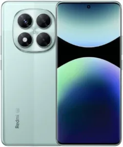 Celular Xiaomi Redmi Note 14 Pro 5G verde, frente e verso