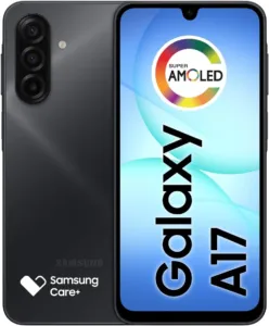 Samsung Galaxy A17 cinza, frente e verso