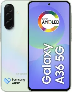 Samsung Galaxy A36 5G preto, frente e verso