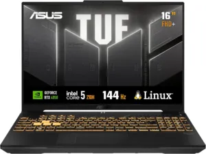 Notebook gamer ASUS TUF Gaming F16 cinza Mecha Gray aberto