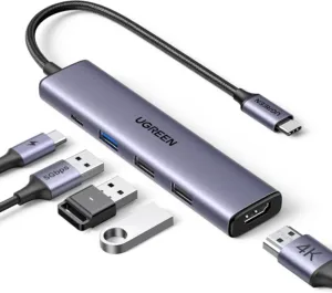 Hub USB-C UGREEN Revodok 105 5 em 1 cinza em alumínio